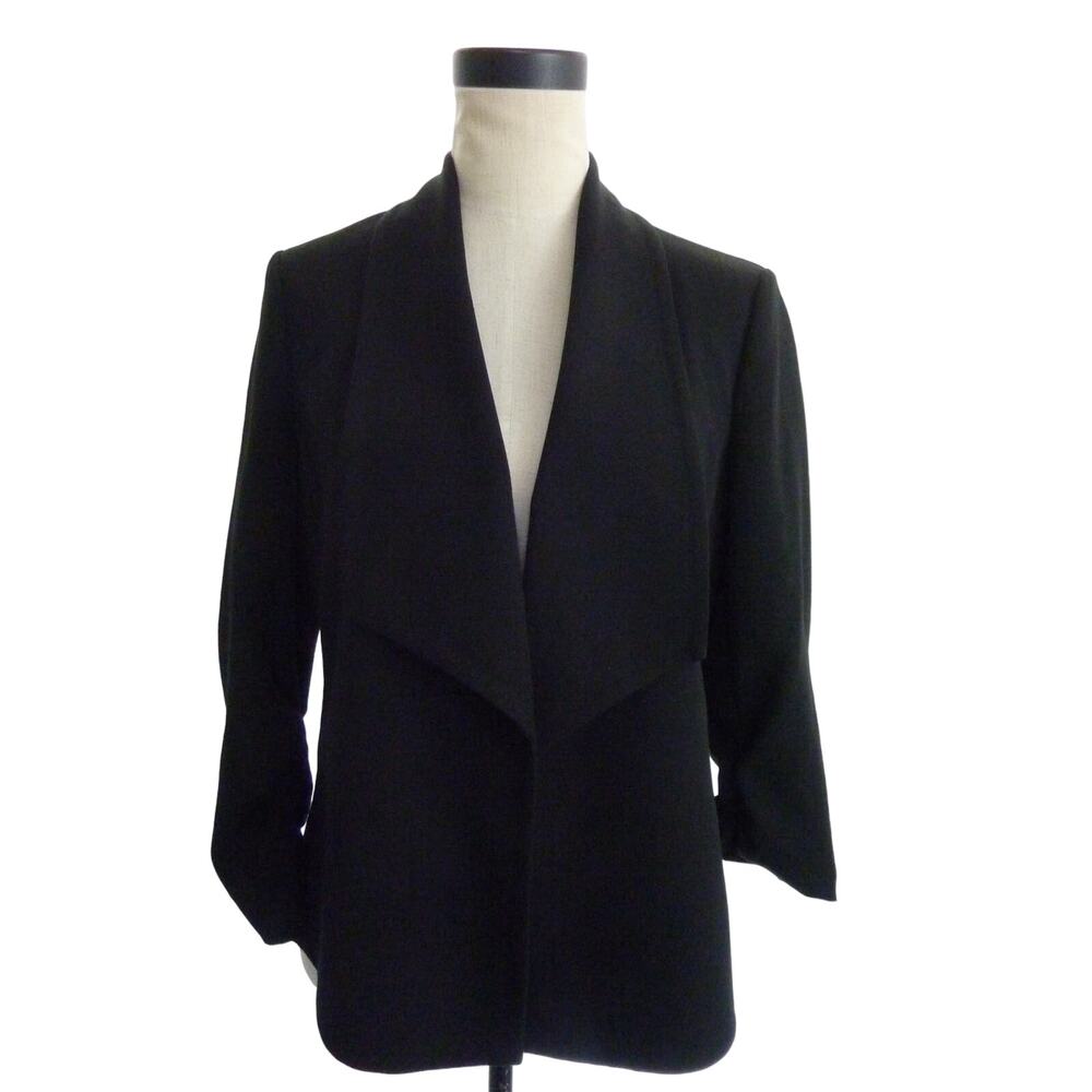 Kaspar Black Open Blazer Jacker Quarter Sleeve Minimalist Small S Ruched Cuff